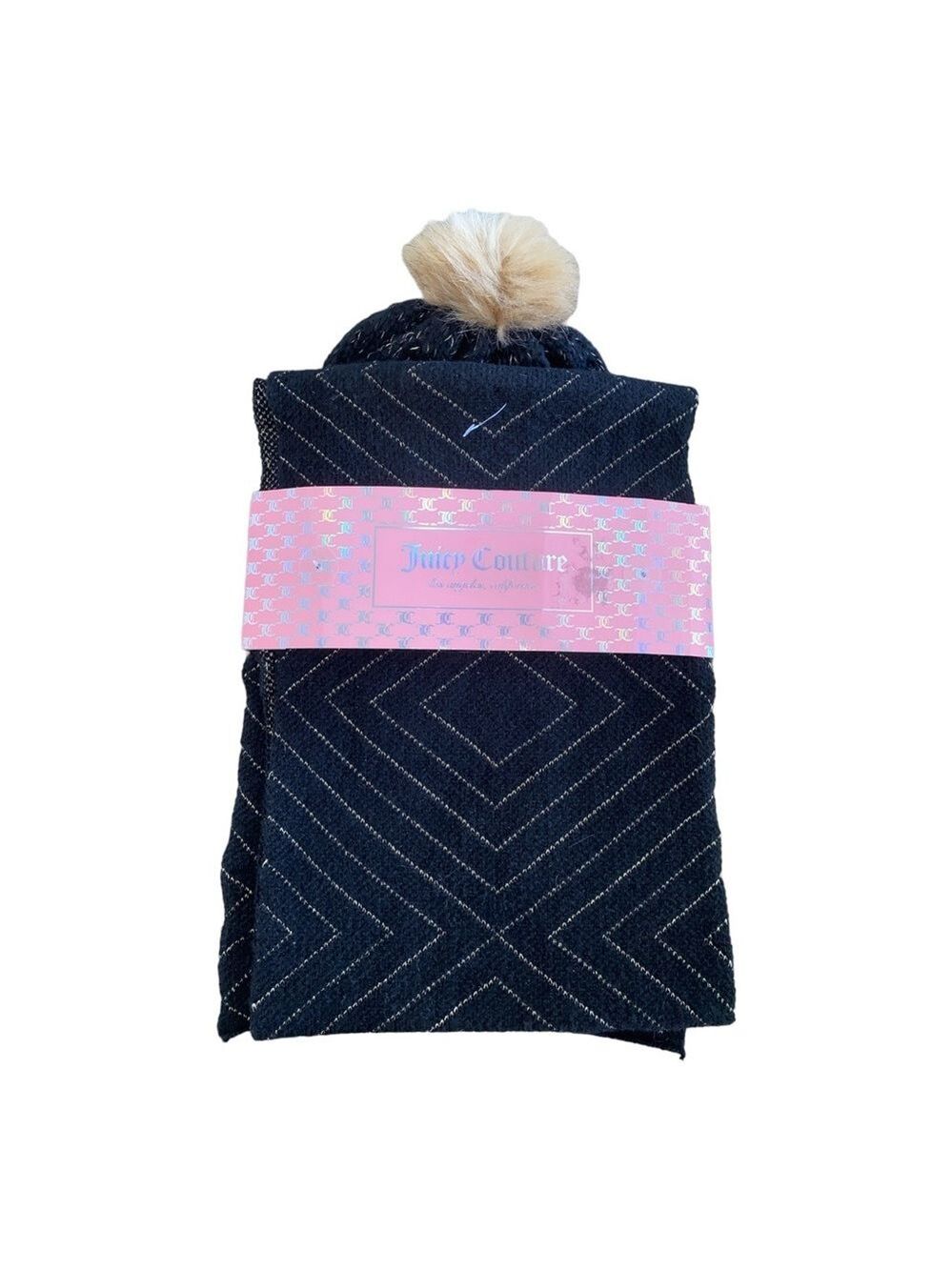 NEW With Tags Juicy Couture Hat and Scarf Gift Set Black Gold